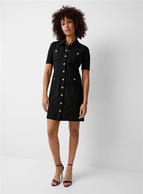 michael kors black zip front dress|Michael Kors golden button dress.